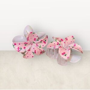 Floral Coral Color with Cherry Print Hair Claws